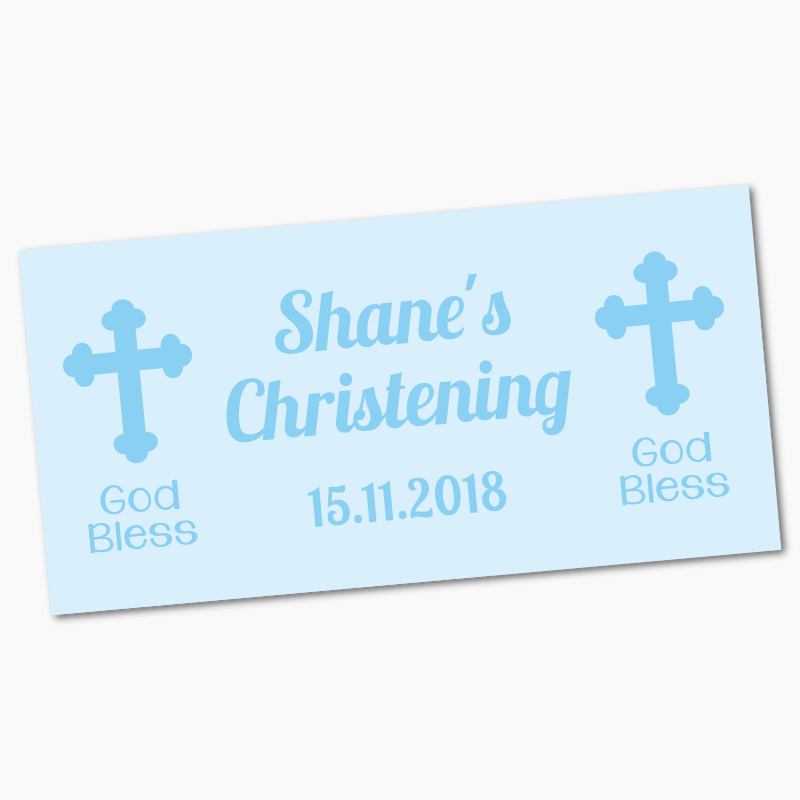Personalised Boys Blue Crucifix Christening Banners