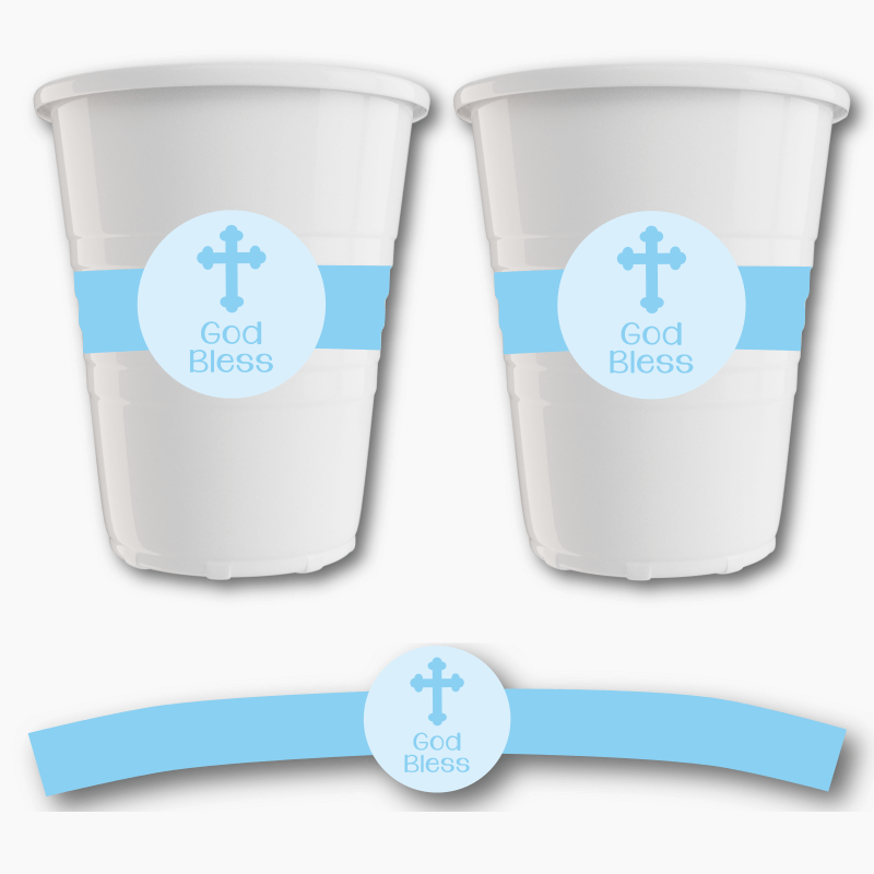 Blue Boys Crucifix Christening Cup Stickers