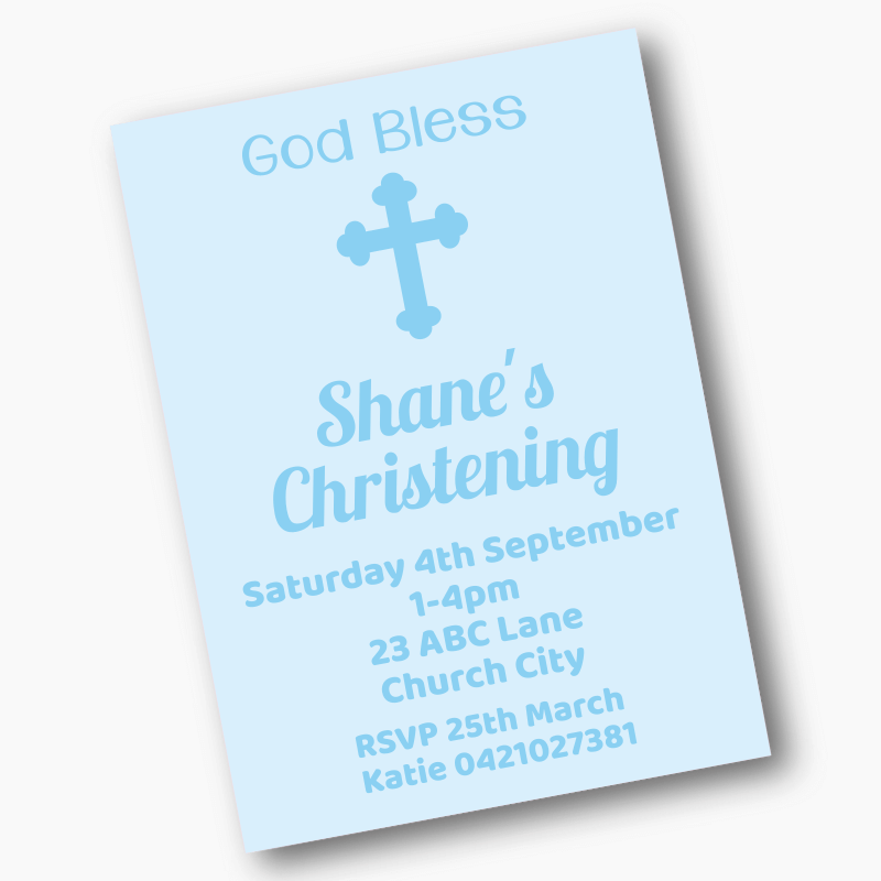 Personalised Blue Crucifix Christening Party Invites
