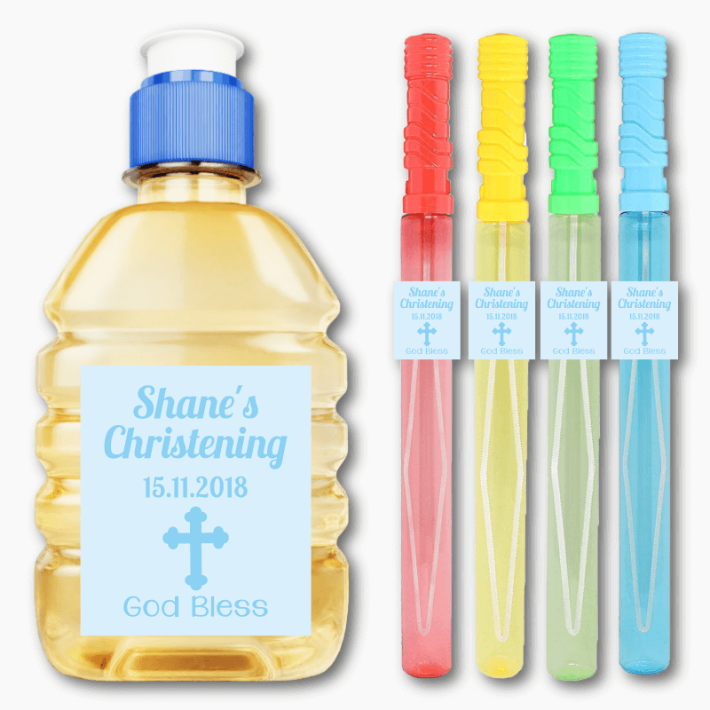 Personalised Blue Crucifix Christening Rectangle Favour Stickers