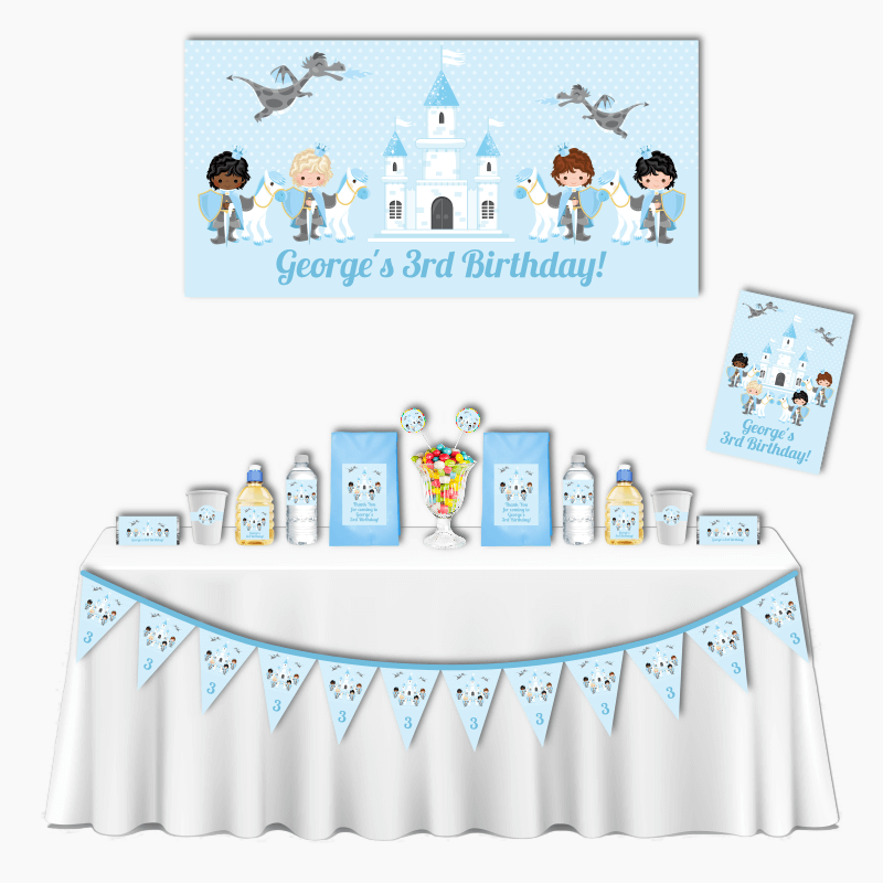 Personalised Blue Prince Deluxe Birthday Party Decorations Pack