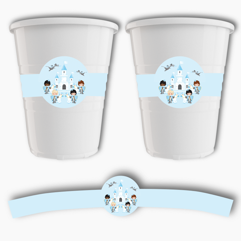 Blue Prince Birthday Party Cup Stickers