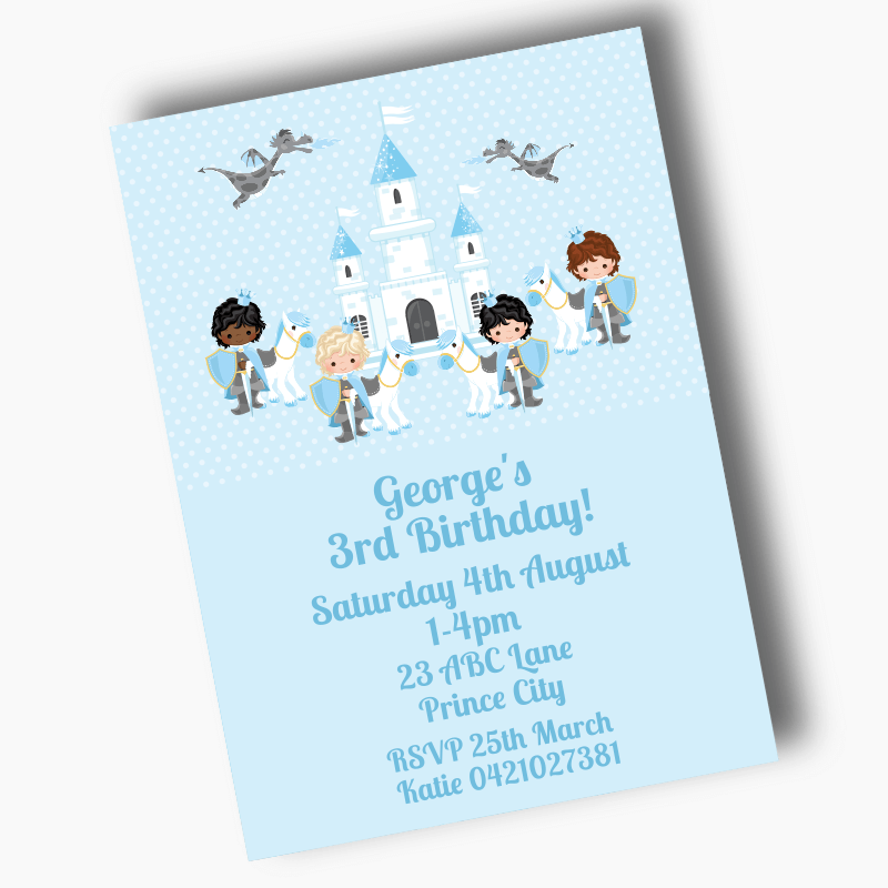 Personalised Blue Prince Birthday Party Invites