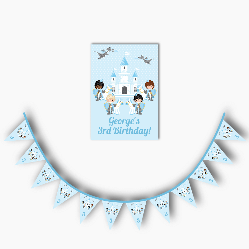 Personalised Blue Prince Birthday Party Poster &amp; Flag Bunting Combo