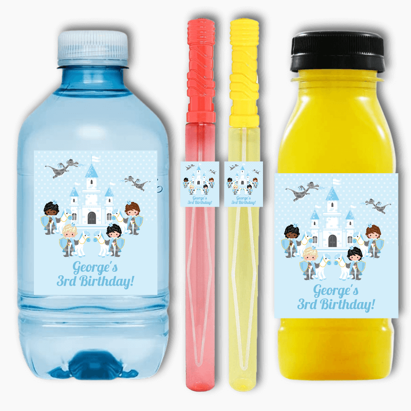 Personalised Blue Prince Birthday Party Rectangle Favour Stickers