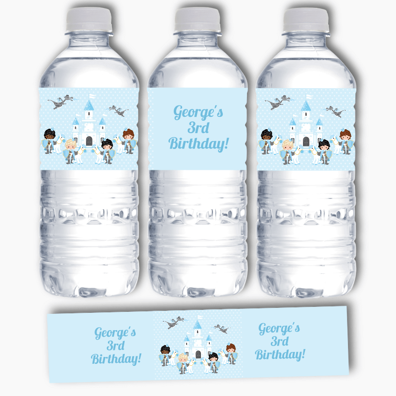 Personalised Blue Prince Birthday Party Water Bottle Labels
