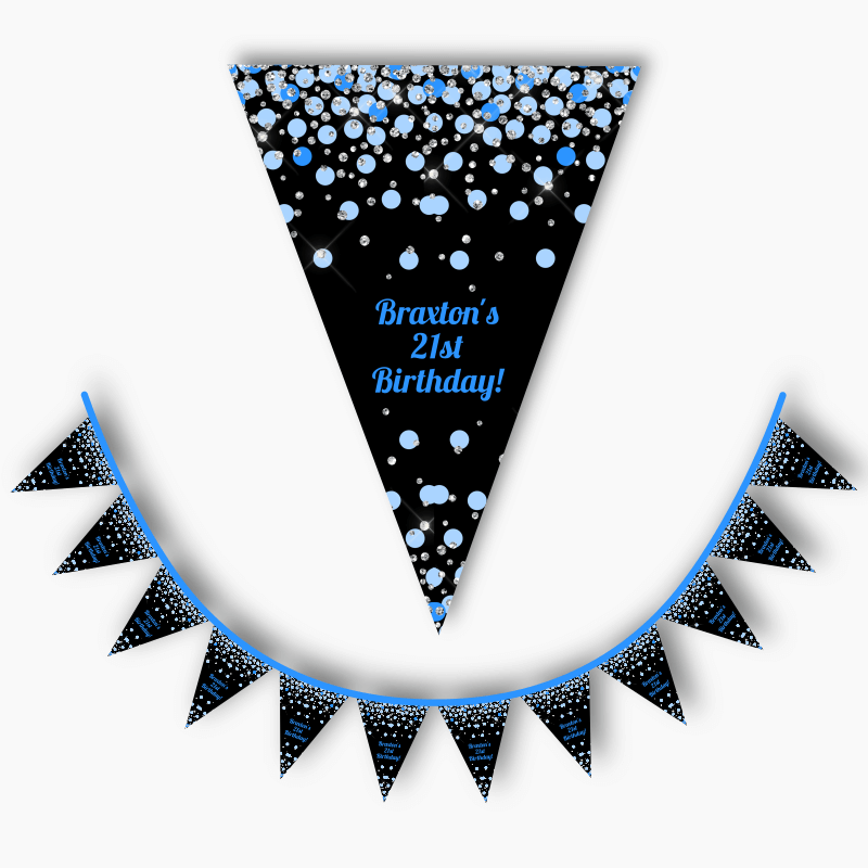Blue, Black &amp; Silver Confetti Party Flag Bunting