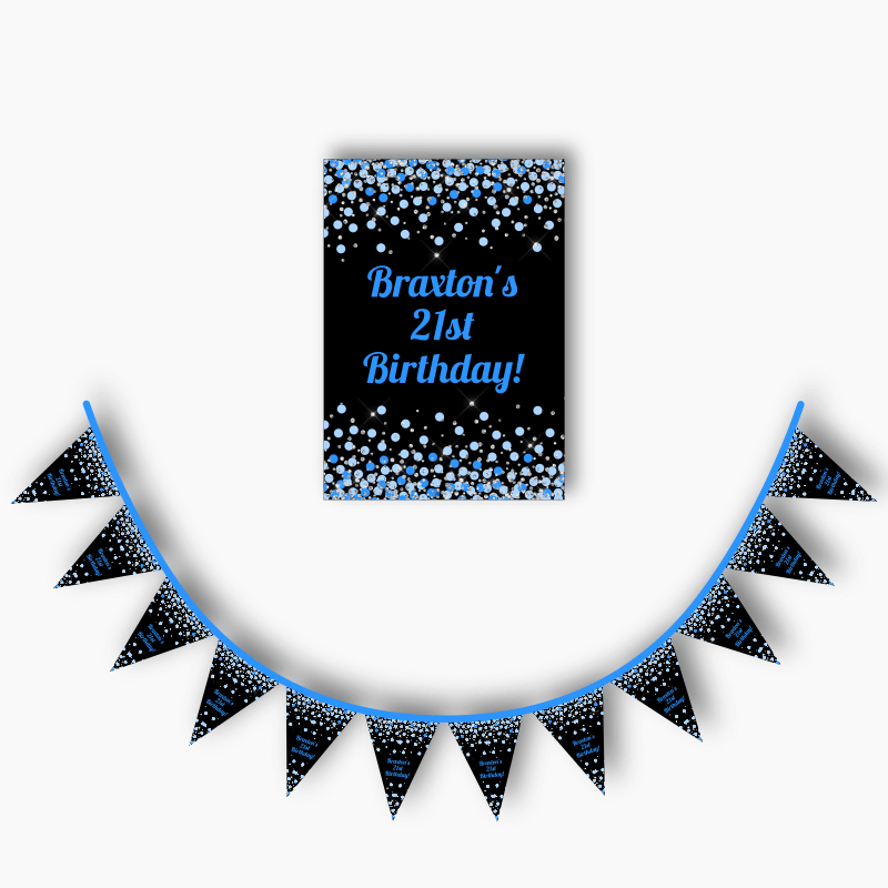 Blue, Black &amp; Silver Confetti Party Poster &amp; Bunting Combo