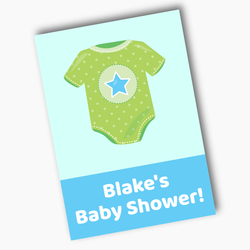 Personalised Blue &amp; Green Onesie Baby Shower Posters