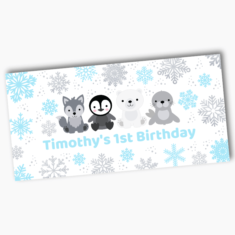 Personalised Blue & Silver Arctic Animals Birthday Party Banners