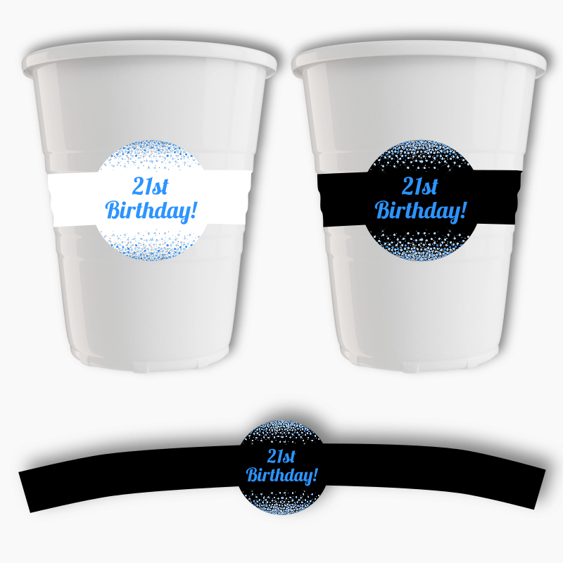 Blue &amp; Silver Confetti Party Cup Stickers