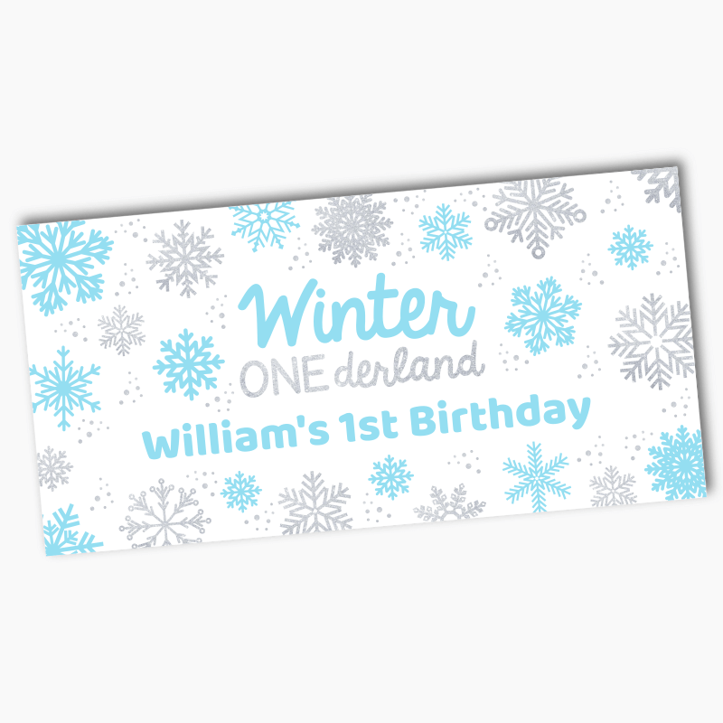 Personalised Blue &amp; Silver Winter ONEderland Birthday Party Banner