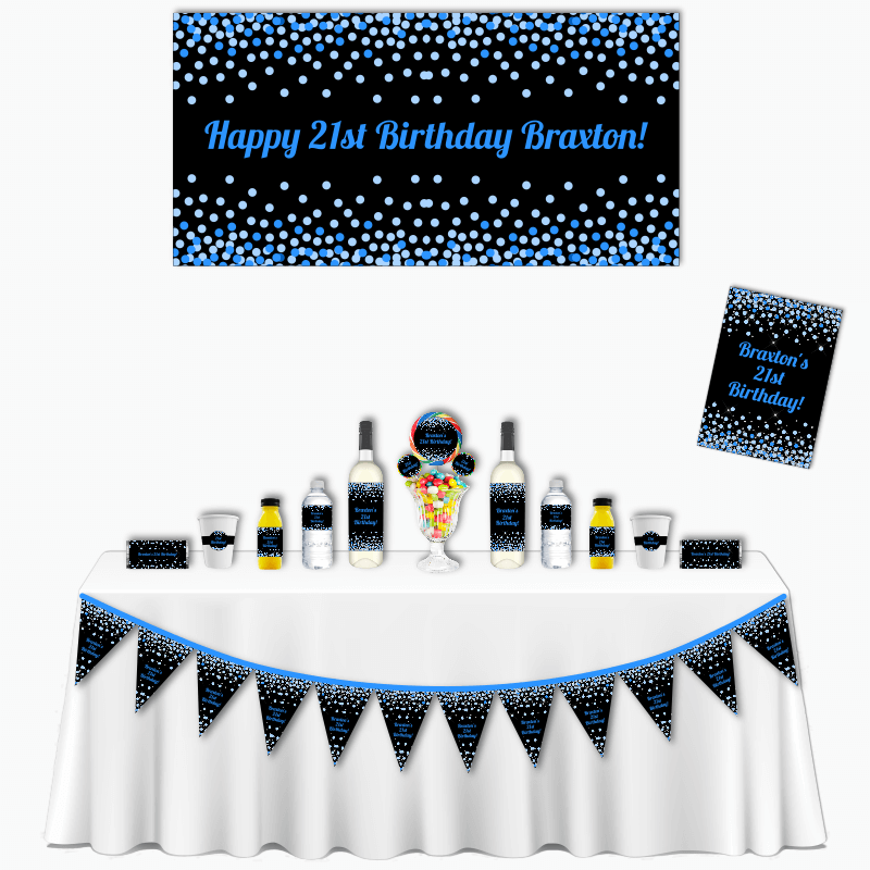 Blue, Silver &amp; Black Confetti Deluxe Adult Birthday Party Decorations Pack
