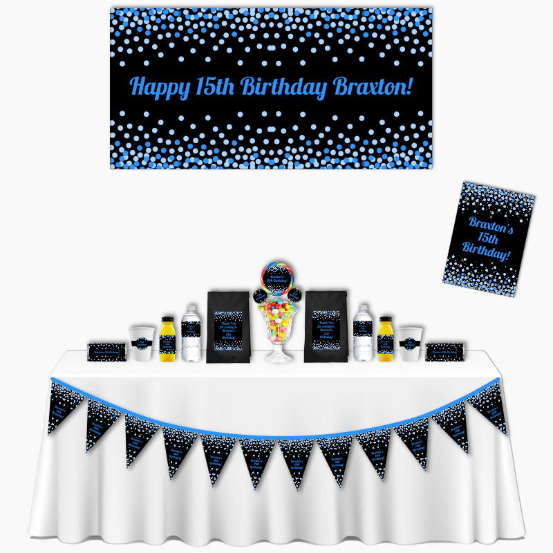 Blue, Black &amp; Silver Confetti Deluxe Kids Birthday Party Pack