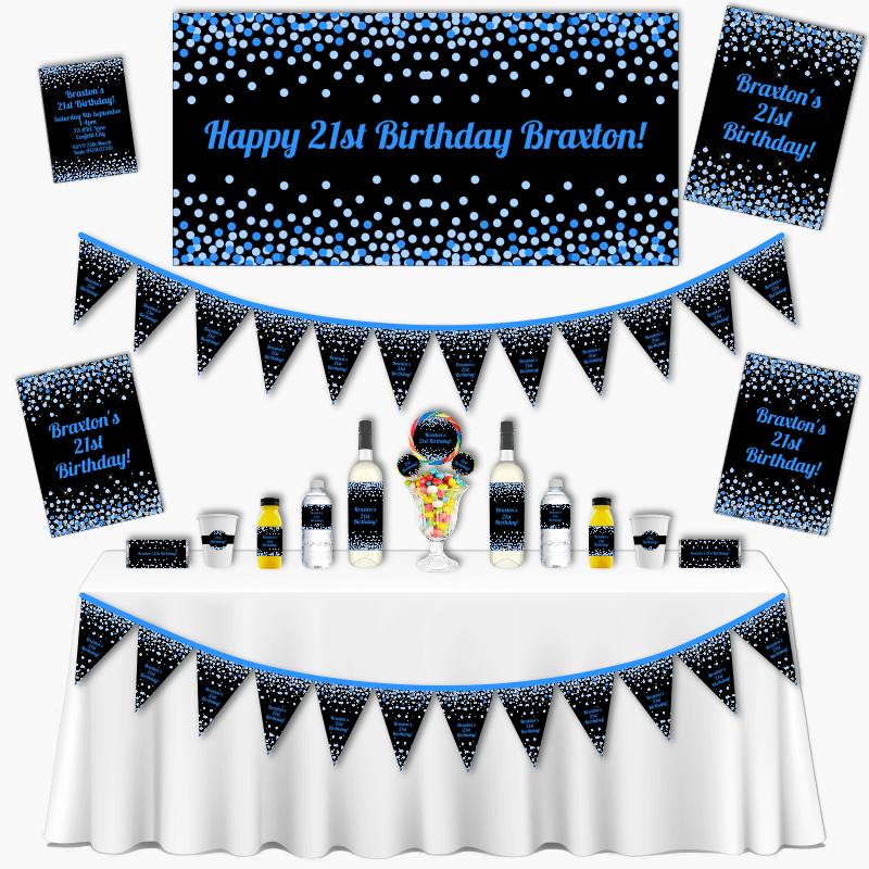 Blue, Silver &amp; Black Confetti Grand Adult Birthday Party Decorations Pack