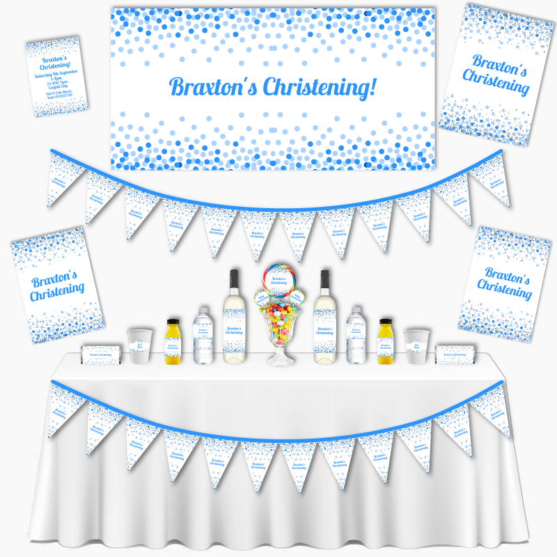 Personalised Blue, White &amp; Silver Confetti Grand Christening Pack