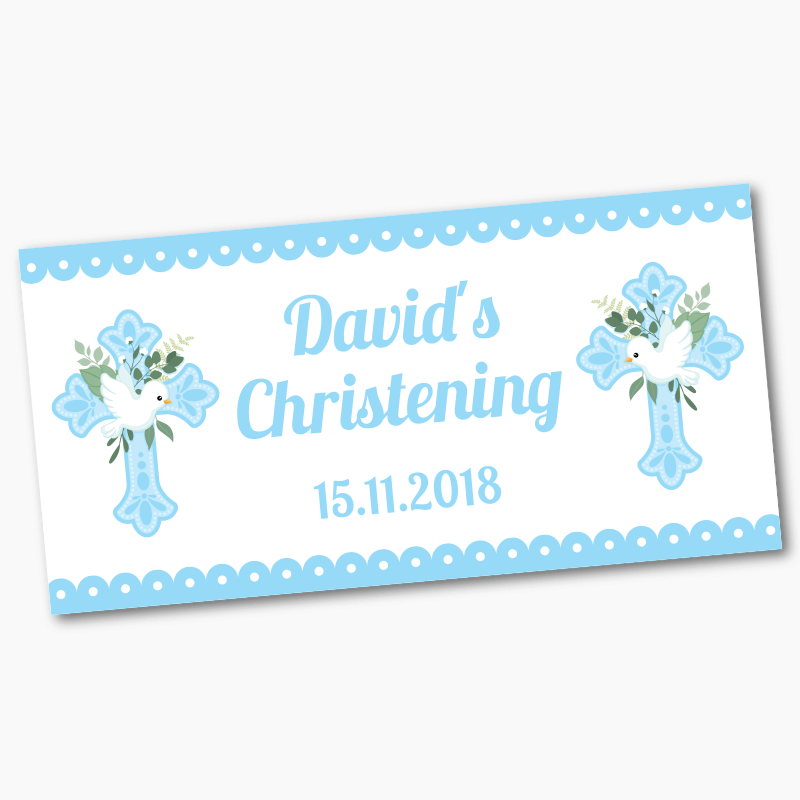 Personalised Blue &amp; White Dove Christening Banners