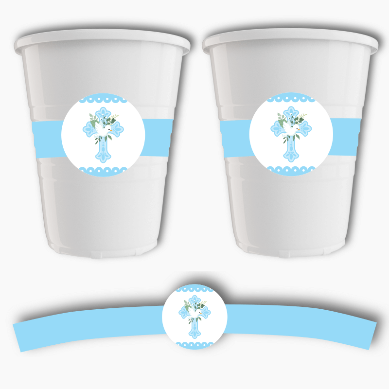 Blue &amp; White Dove Christening Cup Stickers