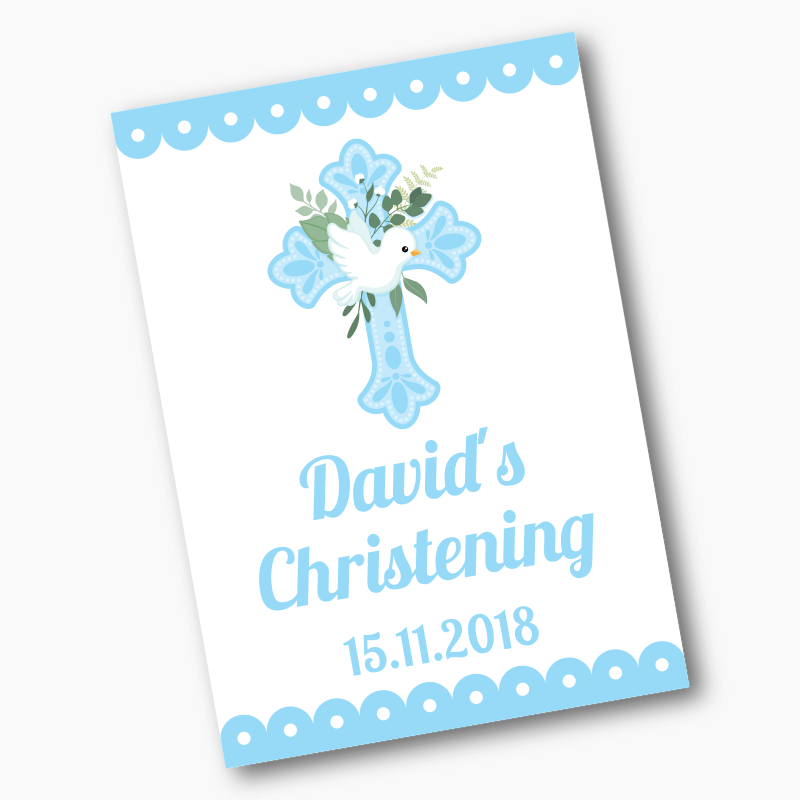 Personalised Blue &amp; White Dove Christening Posters