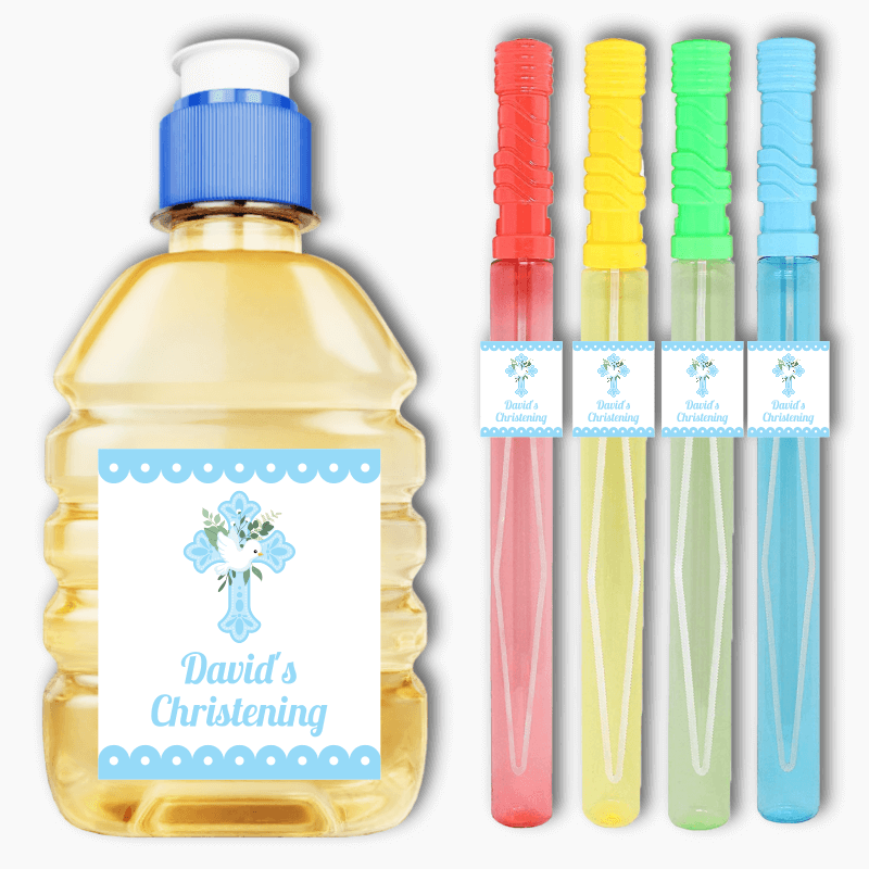 Personalised Blue & White Dove Christening Rectangle Stickers