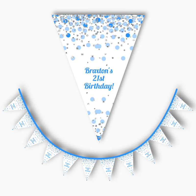 Blue, White &amp; Silver Confetti Party Flag Bunting