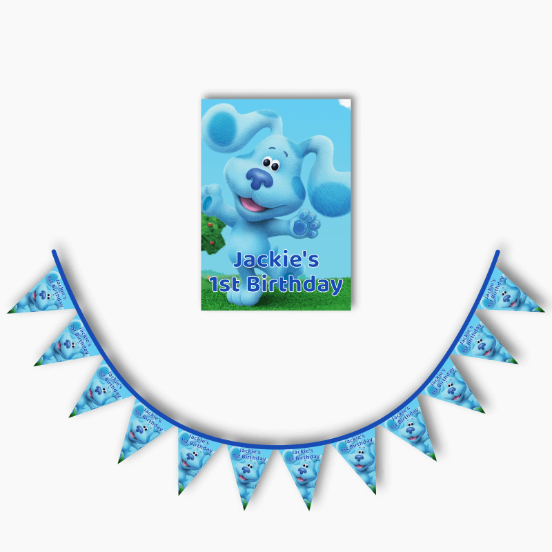 Personalised Blue&#39;s Clues Party Poster &amp; Flag Bunting Combo