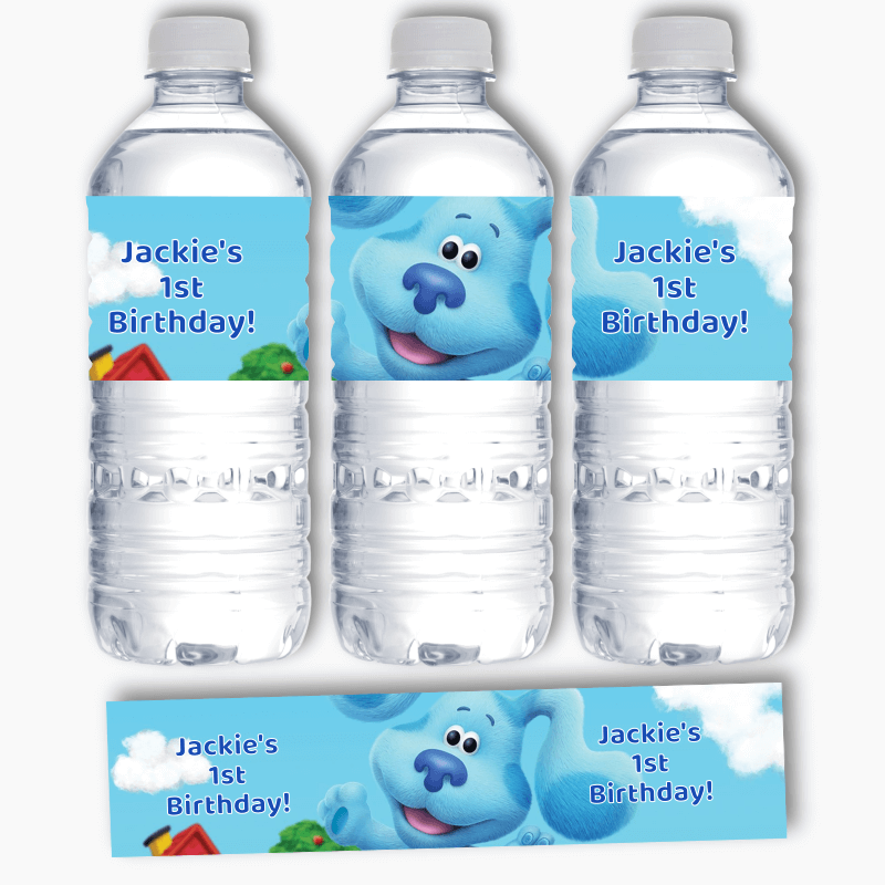 Personalised Blue&#39;s Clues Birthday Party Water Bottle Labels
