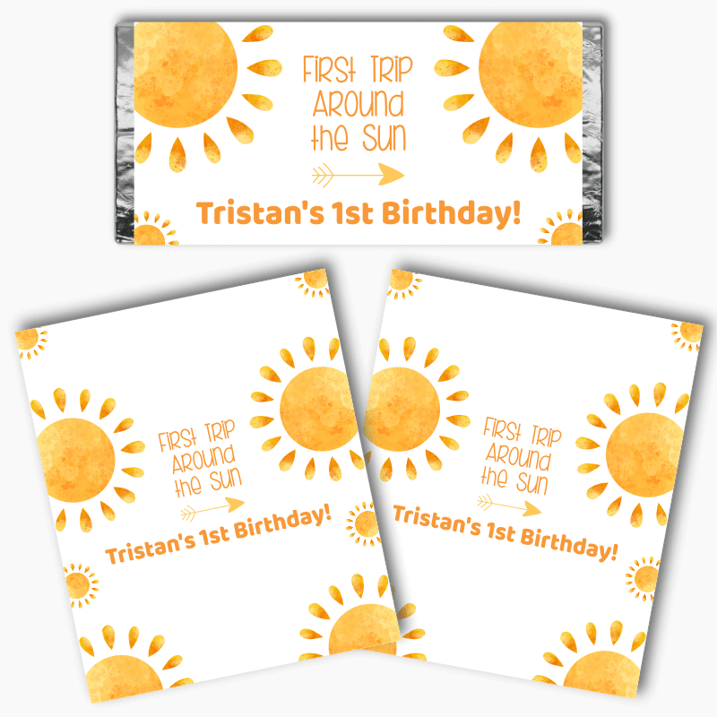 Personalised Boho First Trip Around the Sun Party Mini Chocolate Labels