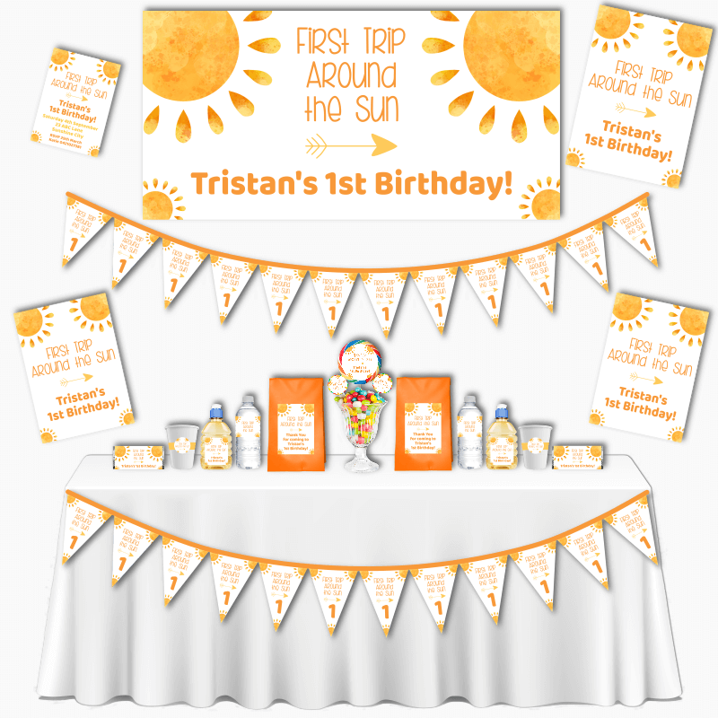 Personalised Boho First Trip Around the Sun Grand Birthday Party Decorations Pack