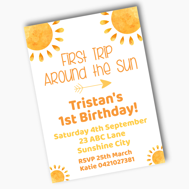 Personalised Boho First Trip Around the Sun Birthday Party Invites