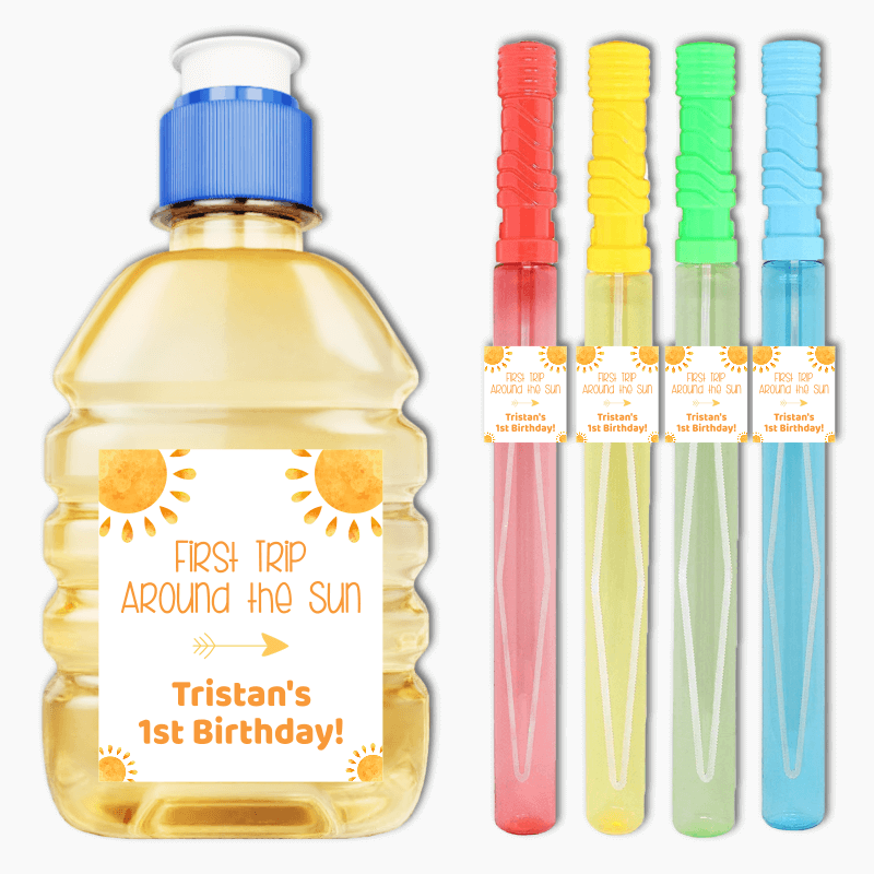 Boho First Trip Around the Sun Birthday Party Rectangle Favour Stickers