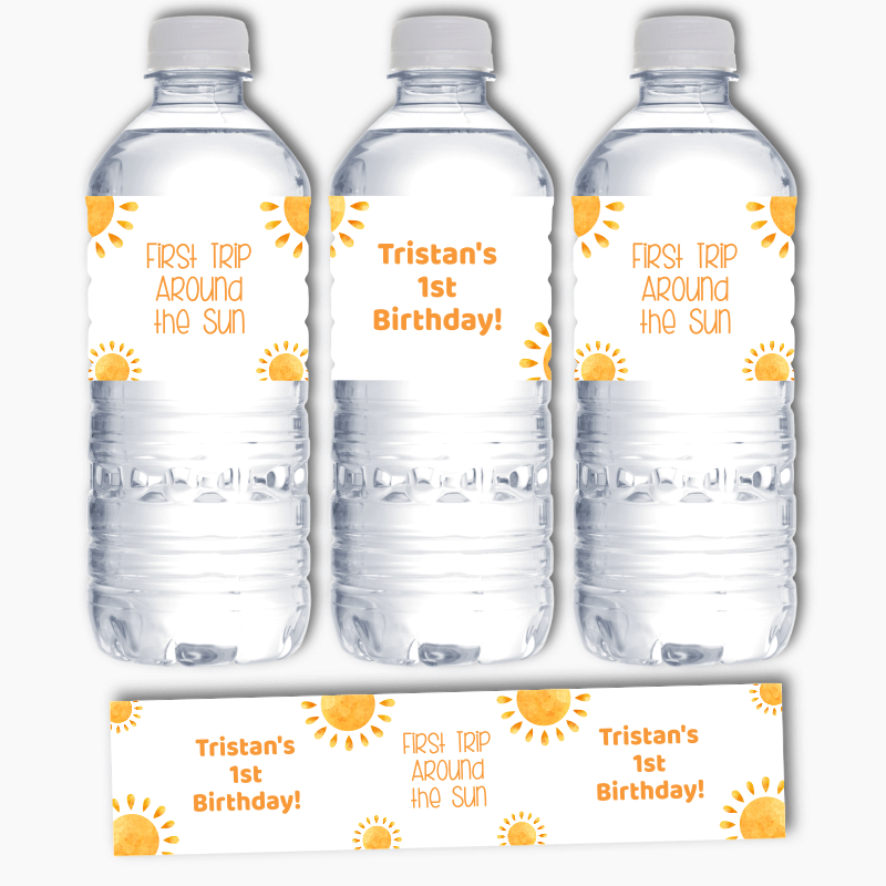 Personalised Boho First Trip Around the Sun Party Water Bottle Labels