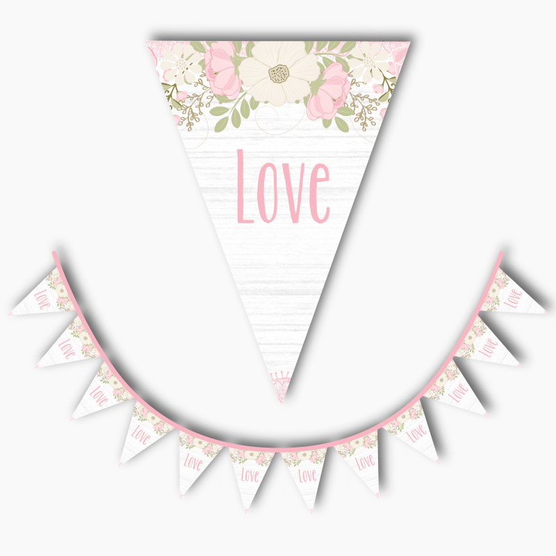 Personalised Boho Pink Floral &amp; Lace Love Flag Bunting