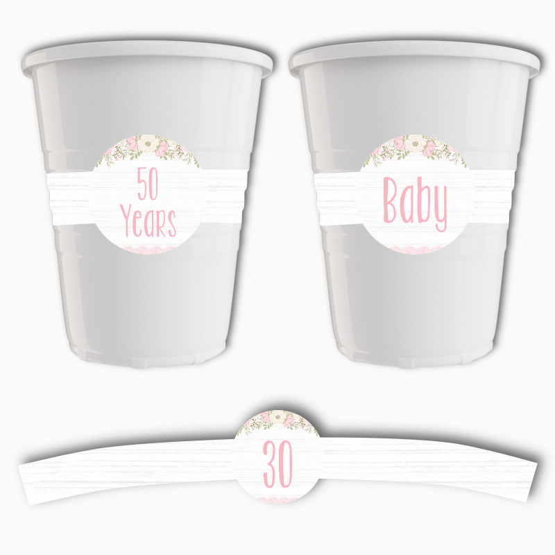 Boho Pink Floral &amp; Lace Party Cup Stickers