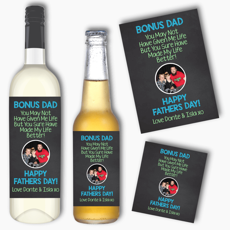 Bonus Dad Made My Life Better Fathers Day Gift Wine &amp; Beer Labels with Photo