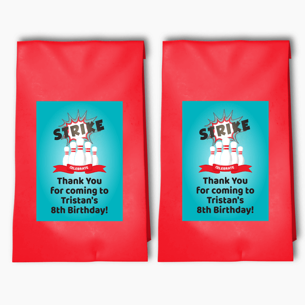 Fun Custom Bowling Birthday Party Favour Bags & Labels Katie J Design