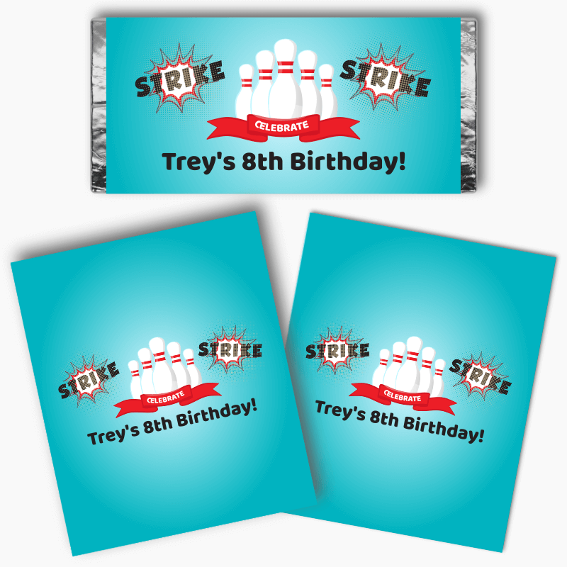 Personalised Bowling Birthday Party Mini Chocolate Labels