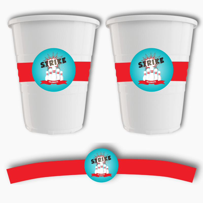 Personalised Bowling Birthday Party Cup Stickers
