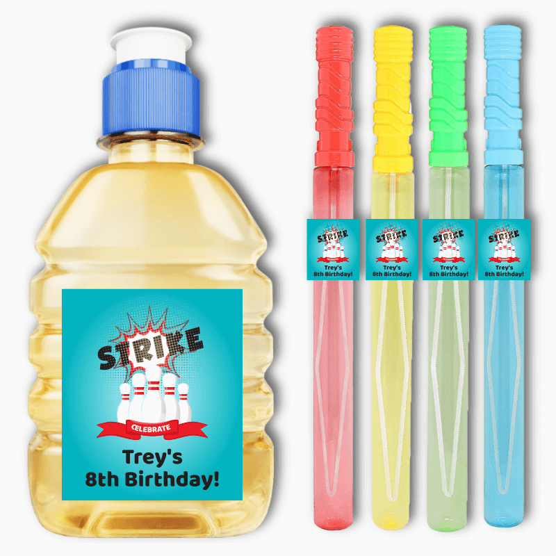 Personalised Bowling Birthday Party Rectangle Favour Stickers
