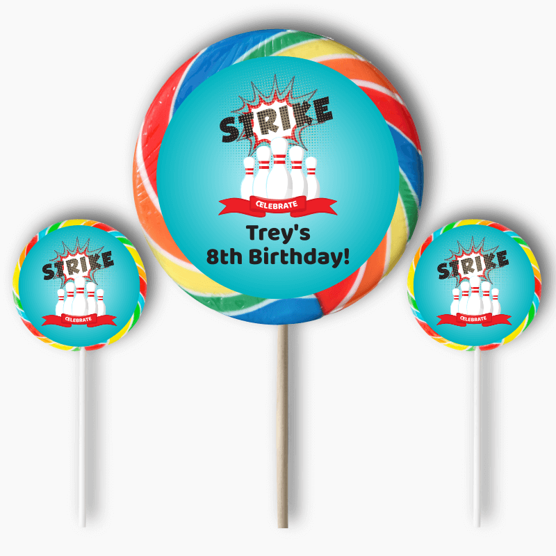 Personalised Bowling Birthday Party Round Stickers
