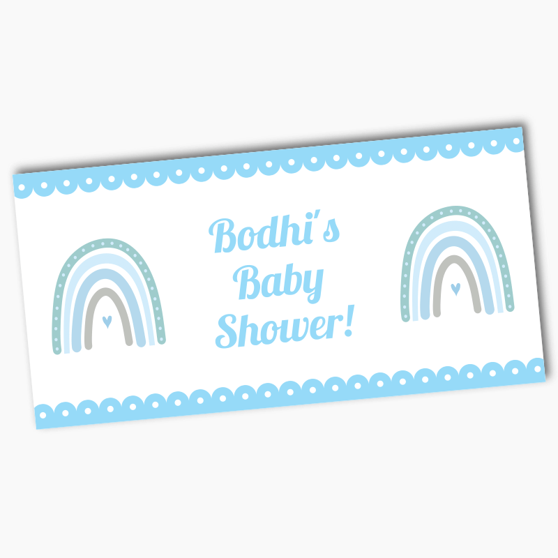 Personalised Boho Rainbow Party Banners - Blue