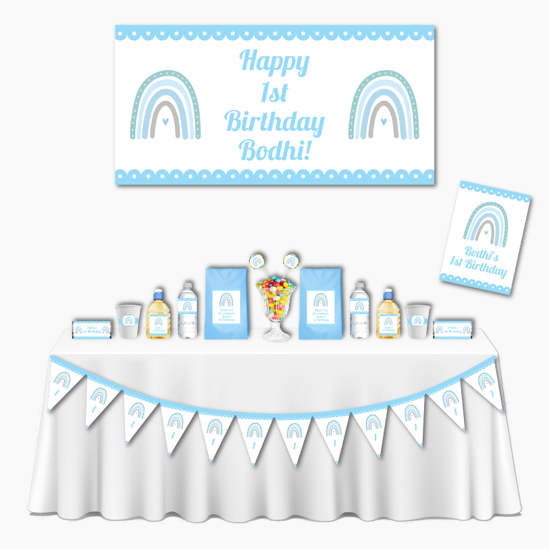 Personalised Boys Boho Rainbow Deluxe Birthday Party Decorations Pack