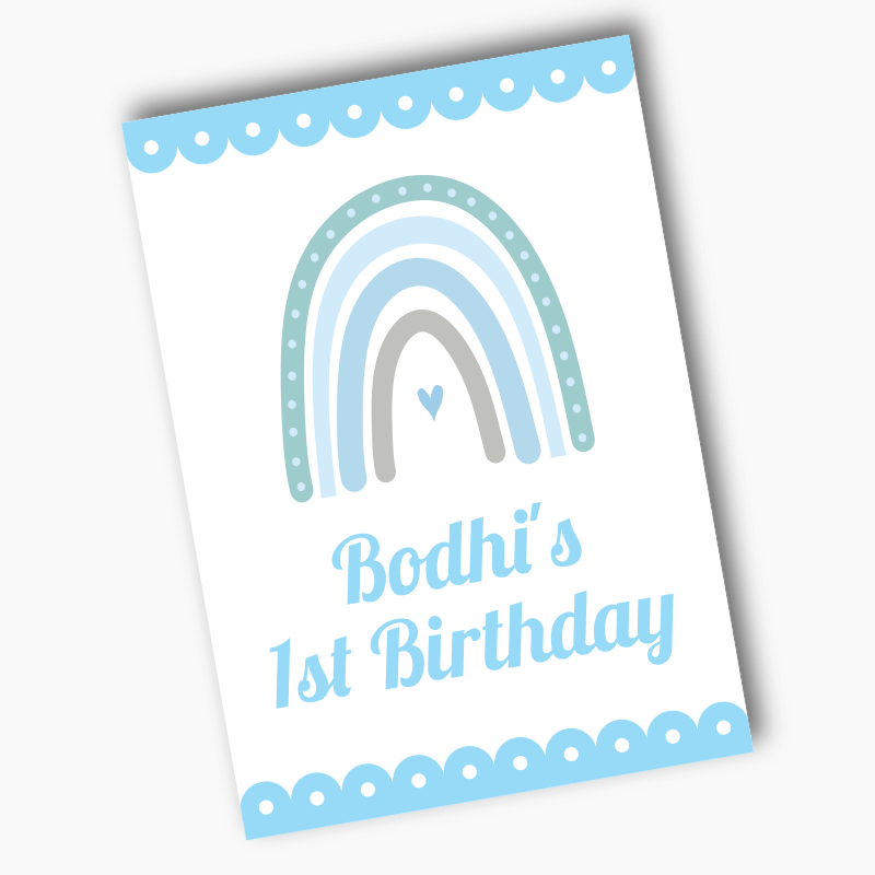 Personalised Boho Rainbow Party Posters - Blue