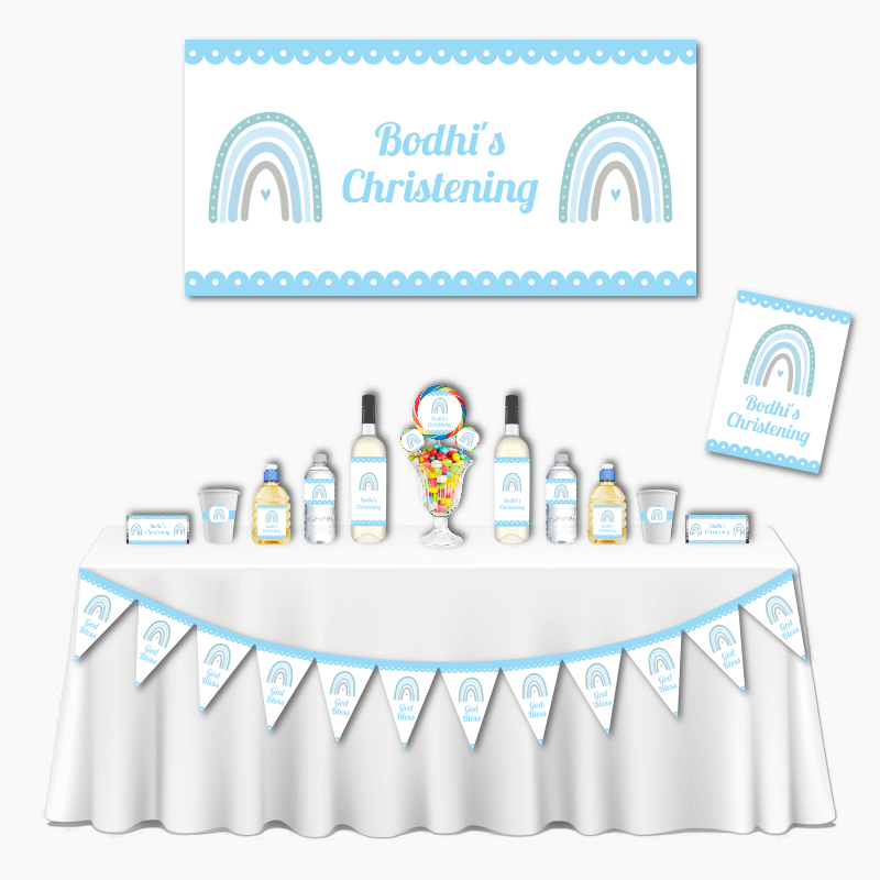 Personalised Boys Boho Rainbow Deluxe Christening Decorations Pack