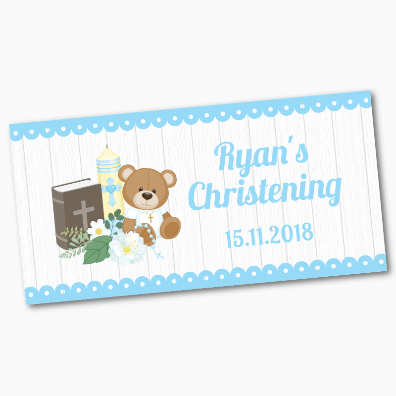 Personalised Boys Teddy Bear Christening Banners