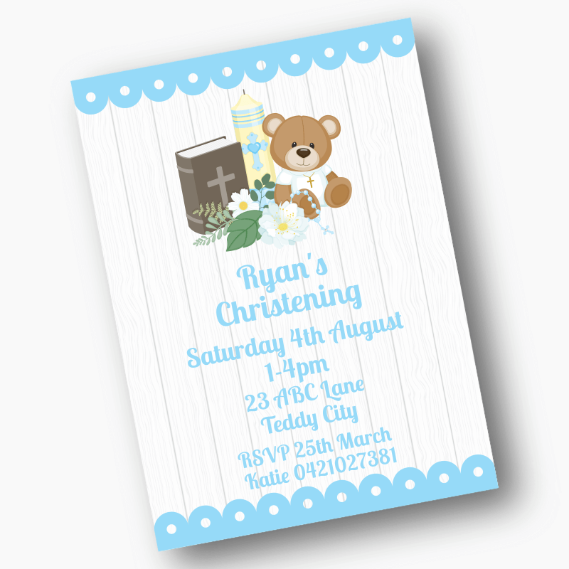 Personalised Boys Teddy Bear Christening Party Invites