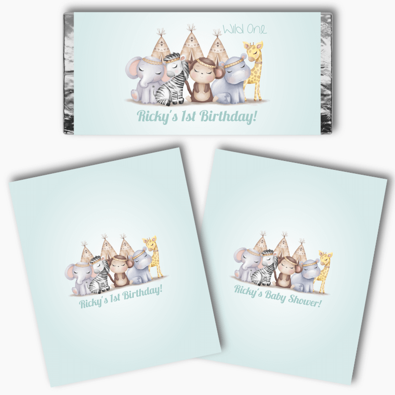 Personalised Boys Boho Jungle Animals Party Mini Chocolate Labels