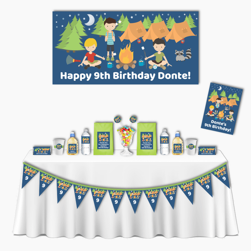 Personalised Boys Camp Out Deluxe Birthday Party Decorations Pack