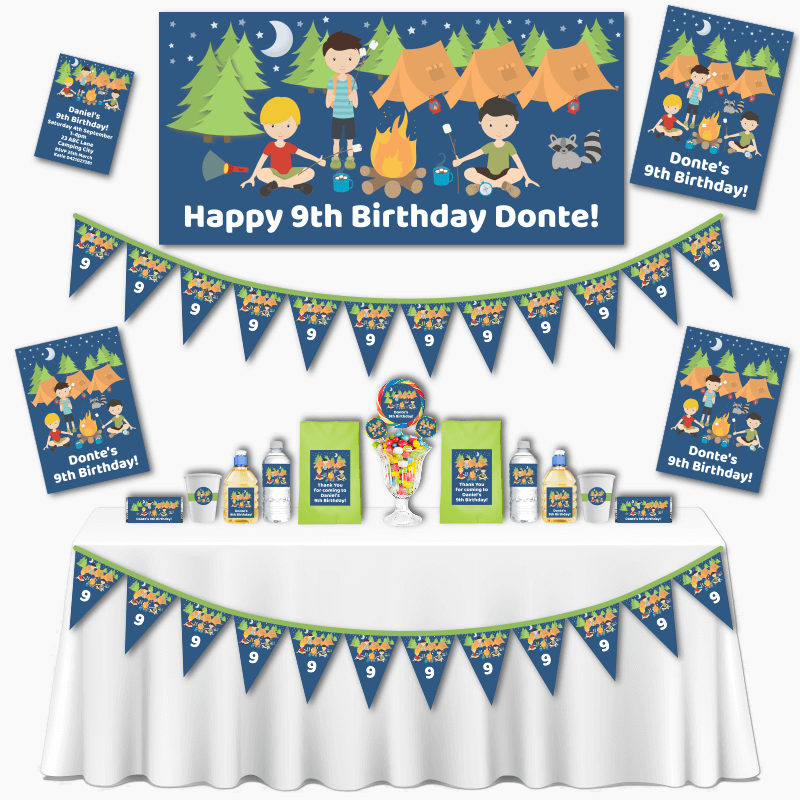 Personalised Boys Camping Grand Birthday Party Decorations Pack