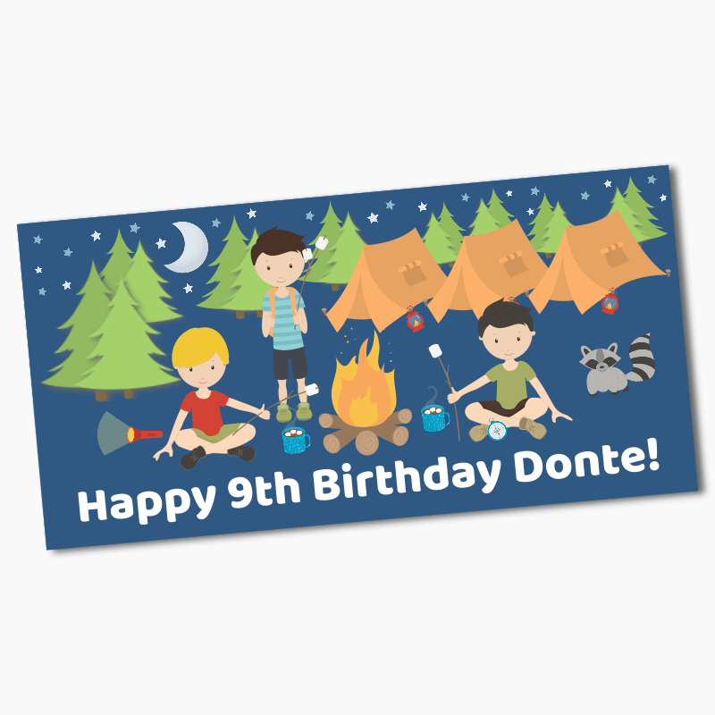 Personalised Boys Camp Out Birthday Party Banners